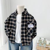 磨毛衬衣洋气中小童韩版 儿童春秋款 百搭宽松格子上衣 衬衫 男童长袖