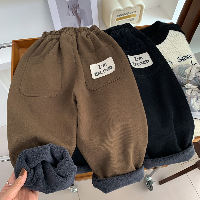 男童一体绒裤子冬季2025新款韩版儿童纯棉休闲裤中童洋气百搭长裤