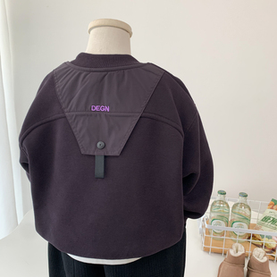 时髦宽松套头衫 儿童韩版 潮 一体绒上衣2025新款 男童加绒卫衣秋冬装