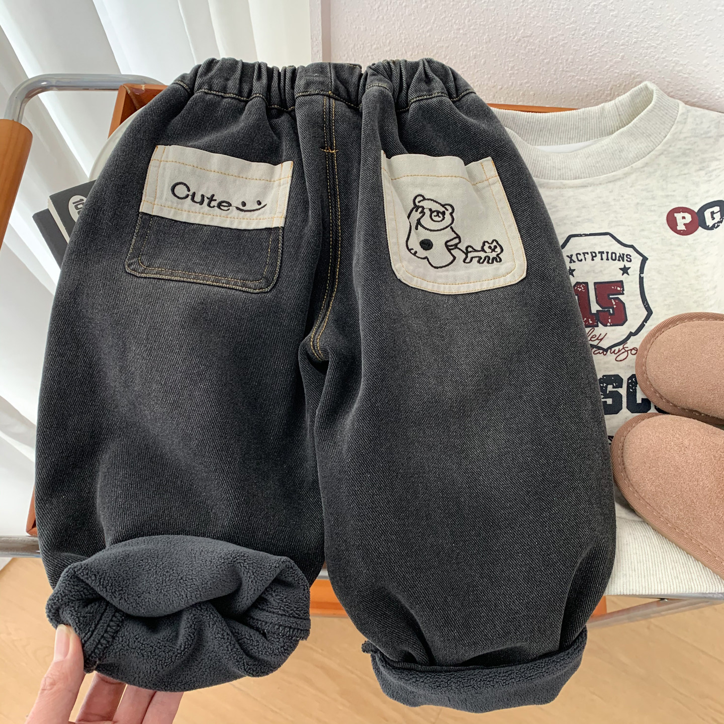 中小童加绒牛仔裤冬款洋气休闲裤