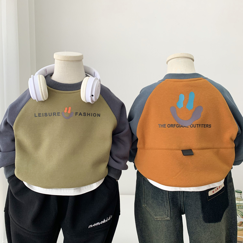 纯棉不起球秋冬中小童一体绒卫衣