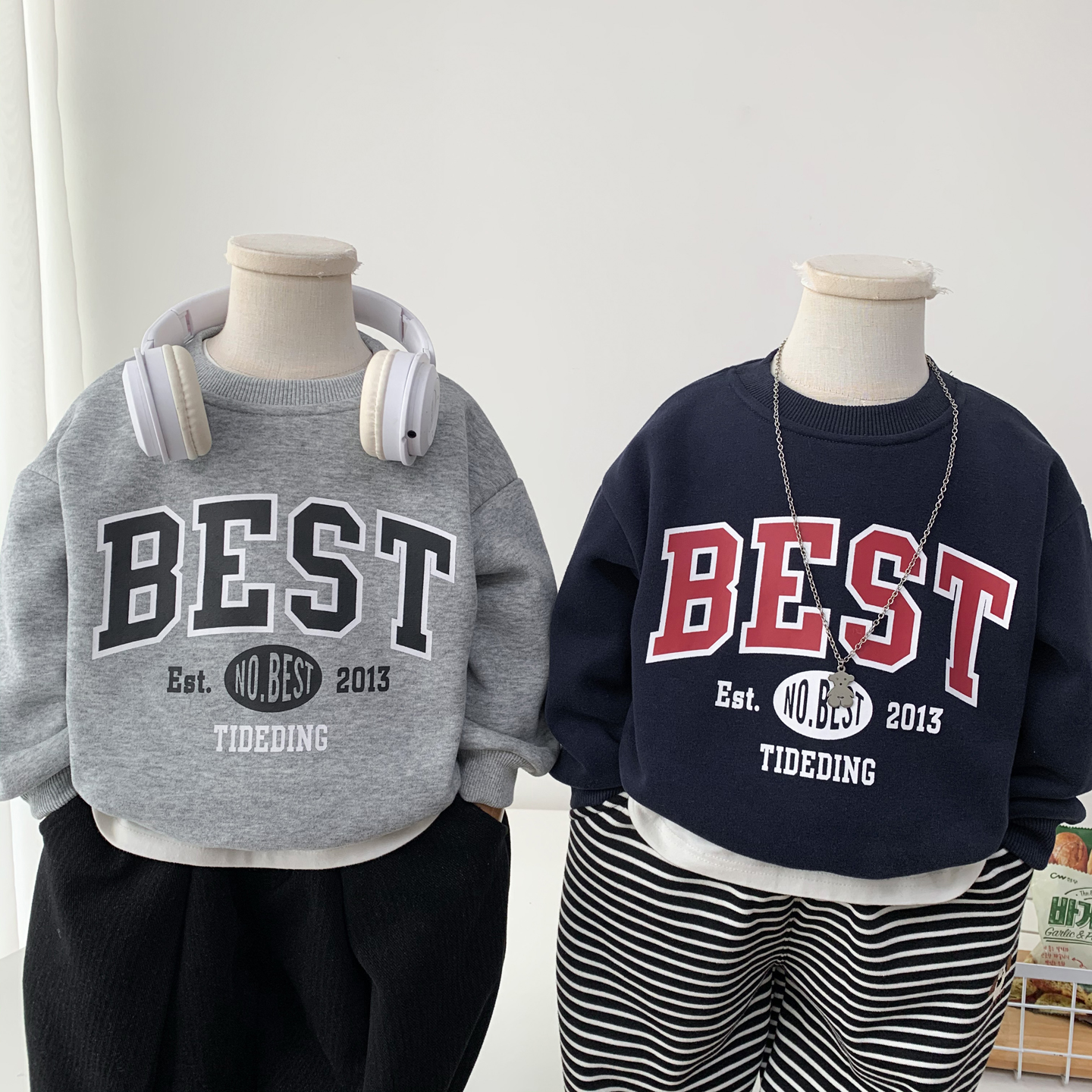 秋冬装中小童加绒卫衣字母上衣潮