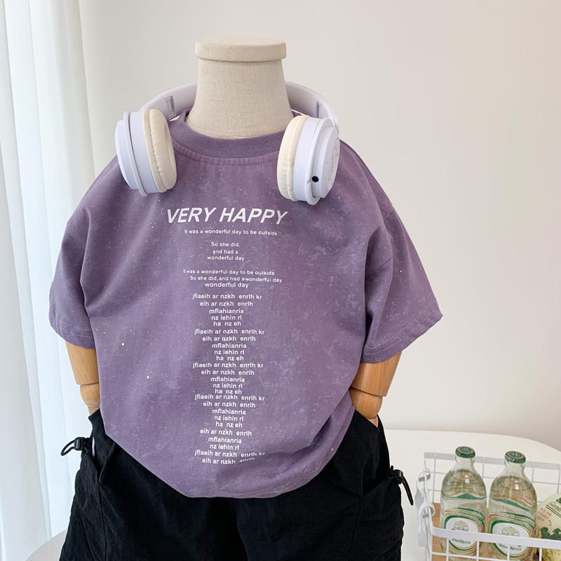 中小童夏季字母亮片纯棉短袖T恤