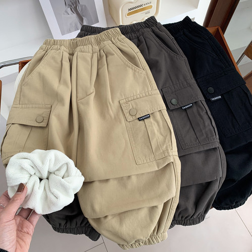 男童加绒休闲裤大口袋时尚工装裤