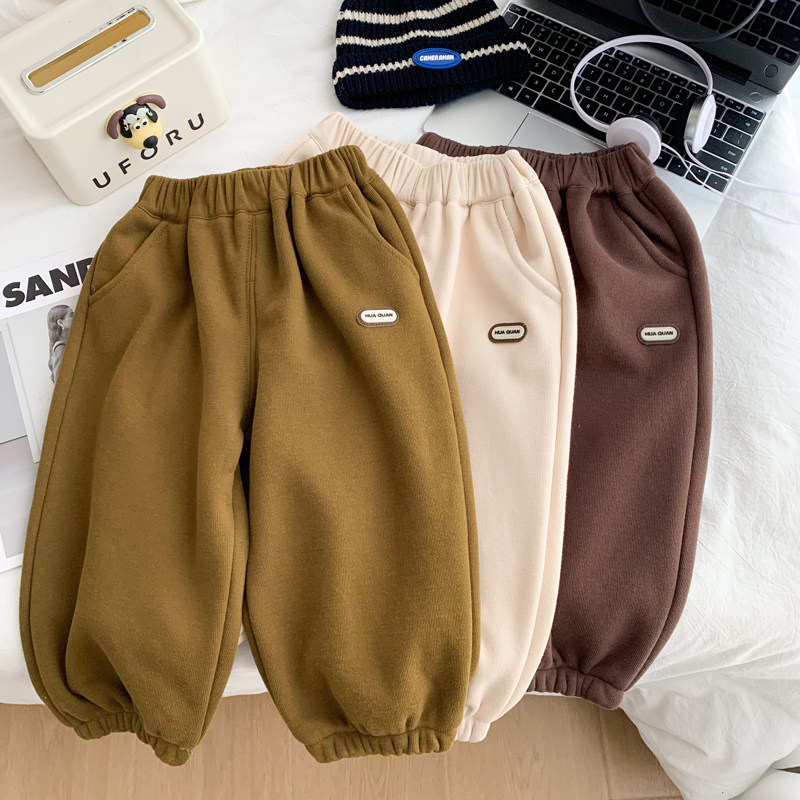 男童一体绒裤子冬季2025新款儿童纯棉加绒休闲裤女宝纯棉韩版卫裤
