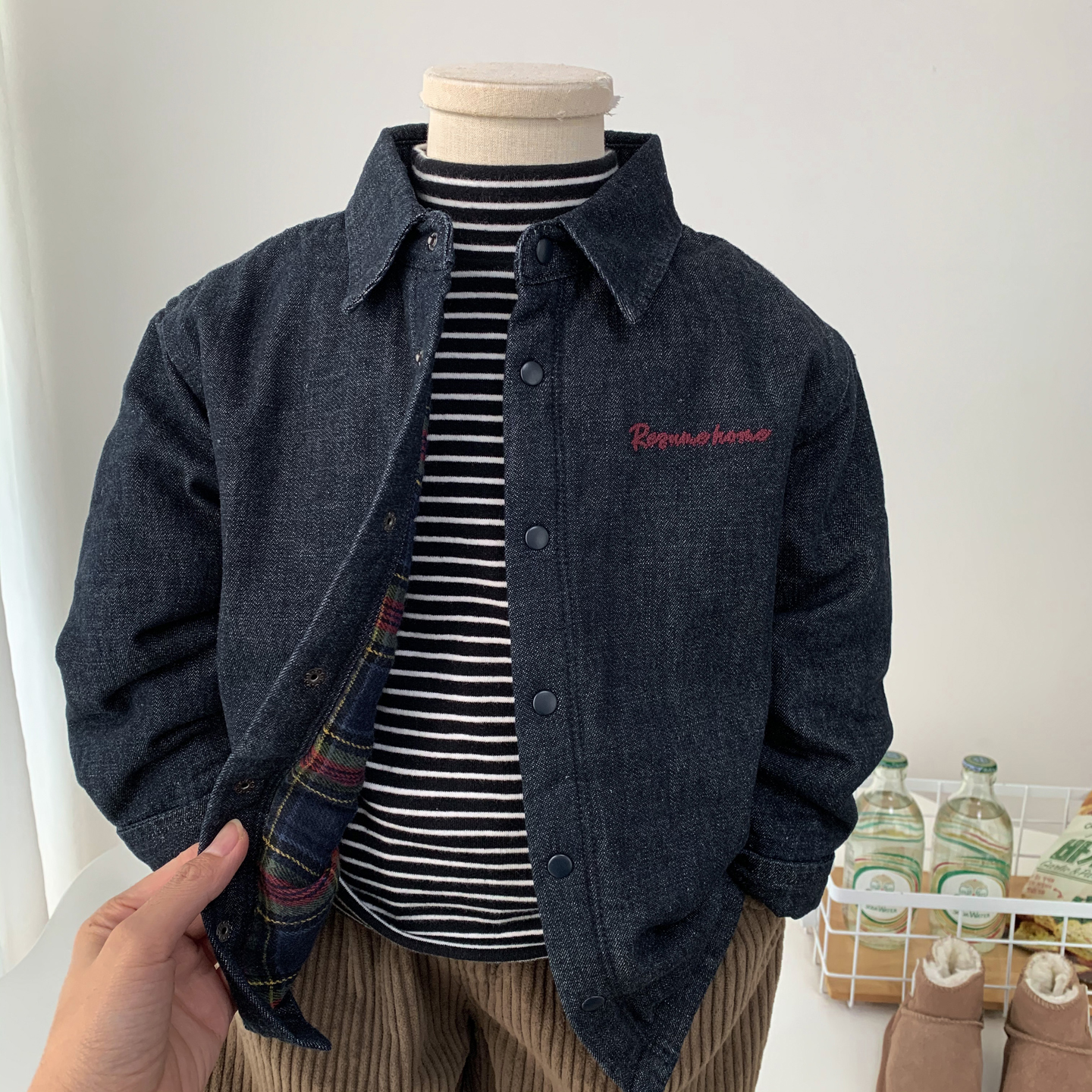 男童夹棉衬衫外套秋冬装加厚保暖牛仔衬衣儿童时尚休闲轻薄上衣潮