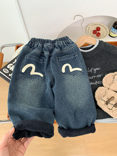 男童冬季加绒牛仔裤2025新款儿童一体绒保暖裤子小童柔软长裤百搭