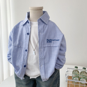 儿童帅气衬衣简约条纹时尚 男童纯棉衬衫 韩版 2026新款 上衣潮 春秋装