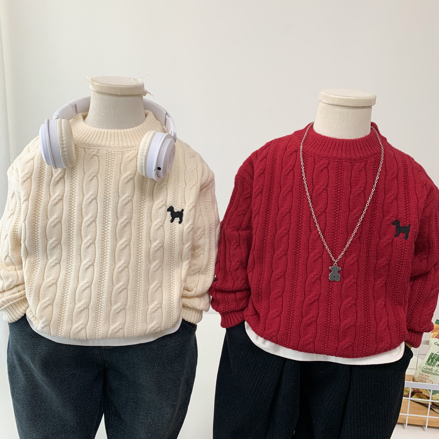 男童红色毛衣2025新款儿童麻花针织衫秋冬装中小童柔软打底毛线衣