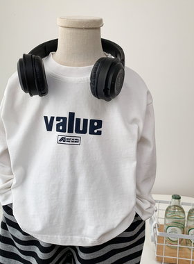 男童长袖T恤春秋装儿童白色打底衫中小童洋气字母上衣纯棉体恤潮T