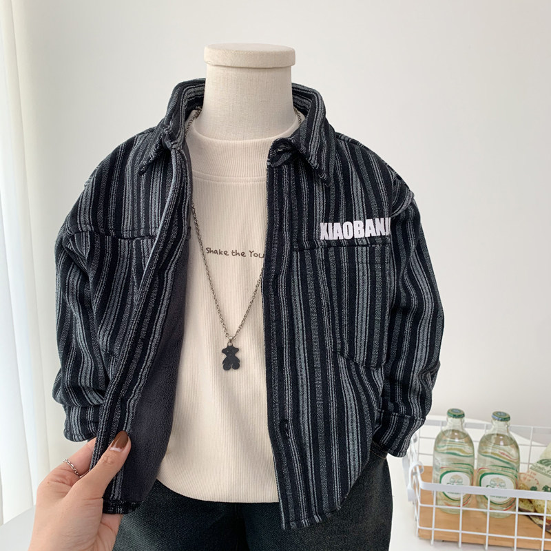 男童一体绒衬衫外套秋冬2024新款儿童时尚条纹衬衣帅气加绒上衣潮,童装/婴儿装/亲子装,衬衫,淘宝优惠券,粉丝福利购,淘宝优惠卷