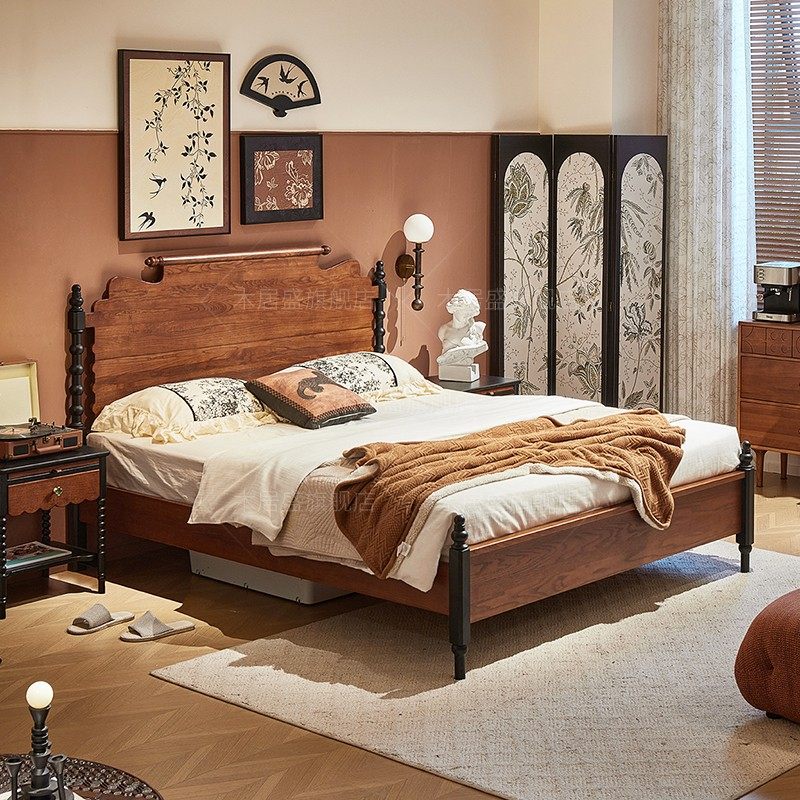 美式实木床1.8m1.5m现代简约双人大床复古法式主卧床轻奢婚床新款