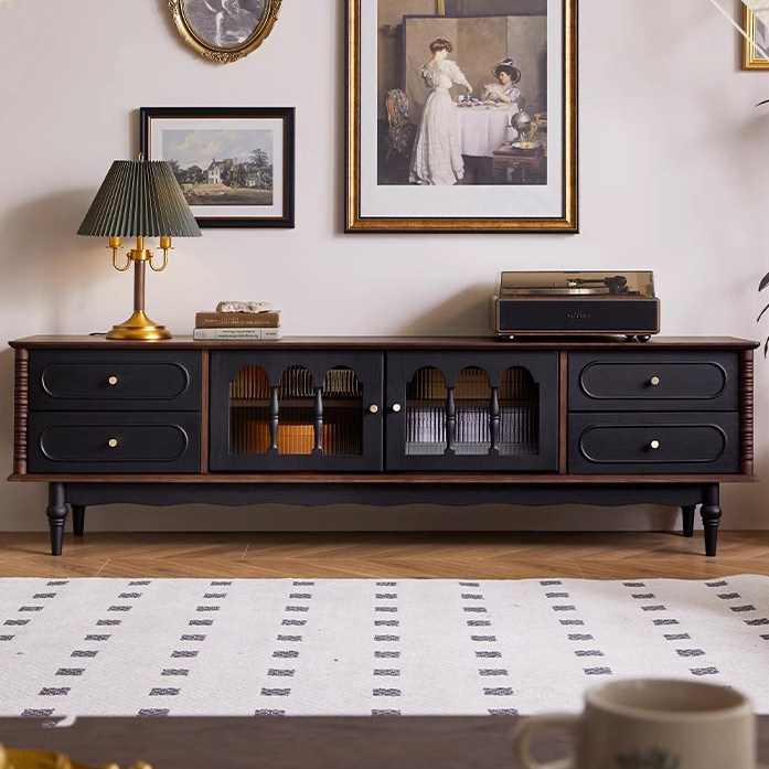 木居盛法式复古实木电视柜收纳储物柜一体家用小户型中古风边柜,住宅家具,电视柜,淘宝优惠券,粉丝福利购,淘宝优惠卷