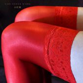 性感70D长筒袜蕾丝边内衣女式 硅胶防滑油光长筒性感大腿丝袜