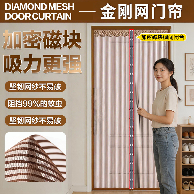 家用2026新款高档金刚网防蚊门帘全磁条强力磁性纱门纱窗卧室房间图片