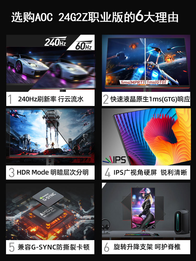 AOC24G2Z电竞小钢炮240HZ 24英寸吃鸡外接高清IPS液晶显示器25G3Z