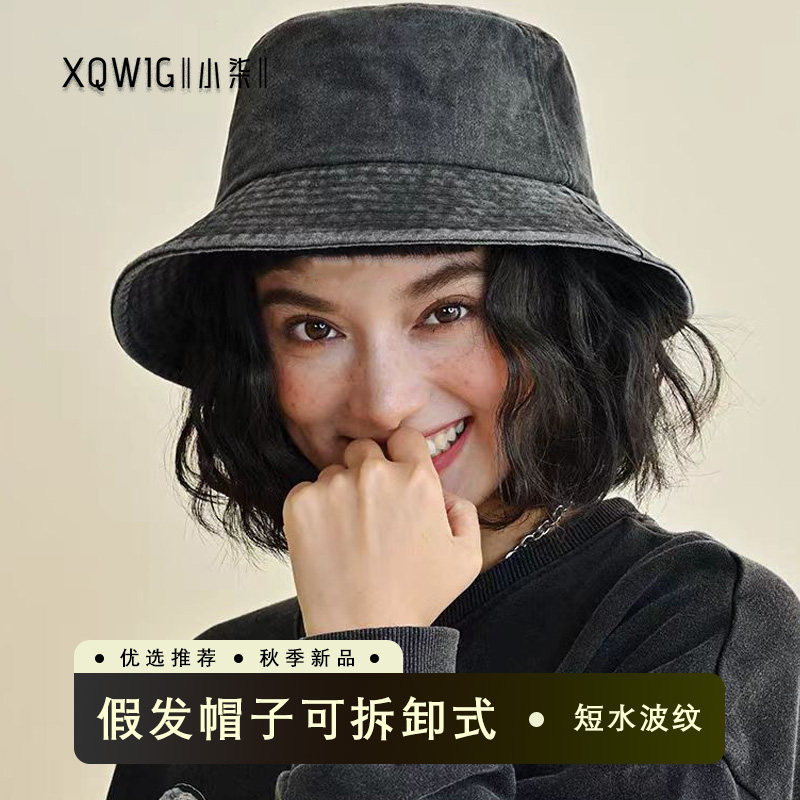 可拆卸假发帽短卷发牛仔帽