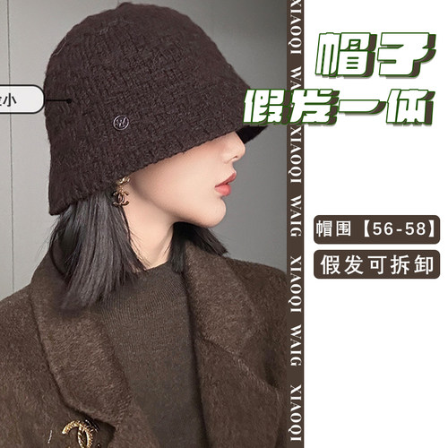 可拆卸帽子假发秋冬新款