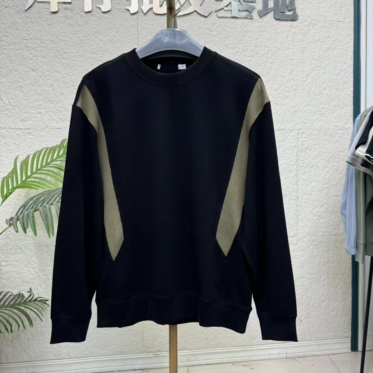 男士秋季新款拼接弹力圆领卫衣