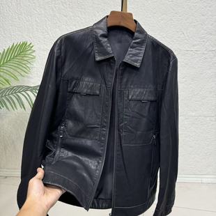 撤柜好货 极简风翻领皮夹克男青年黑色休闲防风防水皮衣外套 春季