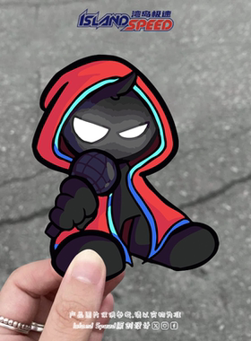 周五夜放克汽车贴纸Friday Night Funkin游戏角色连帽男电车贴画