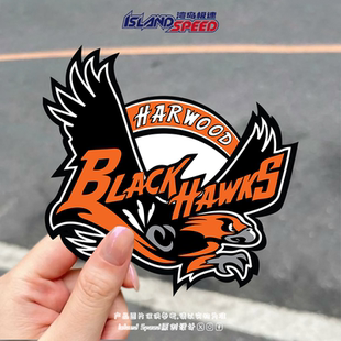 哈伍德黑鹰队标志贴花英文字母与鹰创意结合设计汽车车身贴纸
