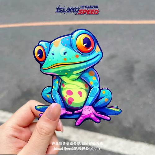 彩色青蛙贴画可爱卡通动物趣味装饰图案车身头盔防水贴纸
