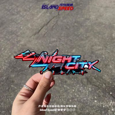 赛博朋克2077汽车贴纸夜之城Night City霓虹字体创意设计车身贴