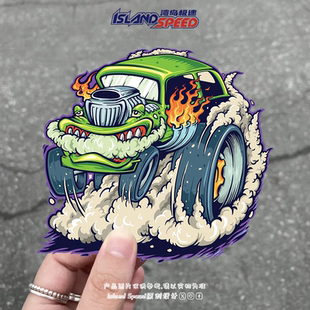 卡通汽车贴花怪兽机车动漫风格 电车摩托车头盔划痕遮盖贴纸