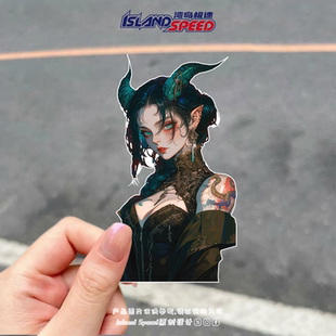 哥特动漫女孩汽车贴纸恶魔女卡通角色笔记本电脑车身后尾门贴画