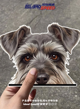 灰色泰迪犬贴花可爱长毛小狗半头设计电车摩托车车身贴纸