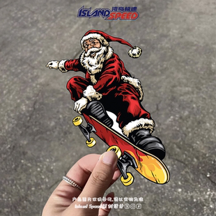 圣诞老人滑板贴画炫酷动作插画创意图案汽车车身趣味防水贴纸