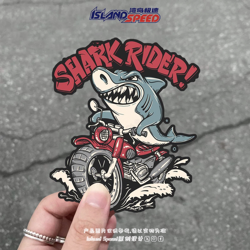 SHARK RIDER鲨鱼骑摩托汽车贴纸经典复古美式电车三角窗防水贴