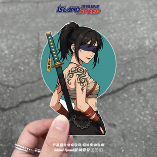 女武士汽车贴纸冷酷蒙眼纹身女剑客后尾门后备箱挡风玻璃贴花