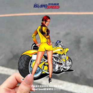 复古机车女郎汽车贴纸赛车摩托车后挡风玻璃装 饰贴