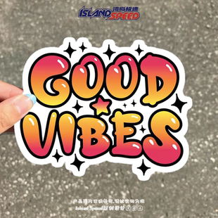 饰后尾箱玻璃贴画 装 GOOD VIBES汽车贴纸少女心撞色线条美式