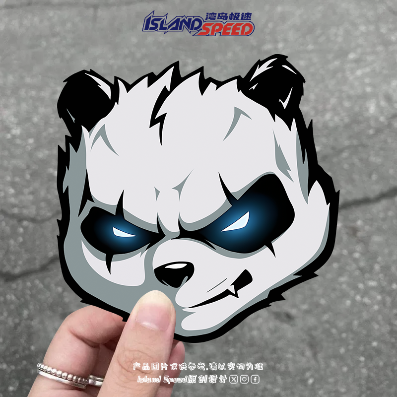 熊猫头汽车贴纸黑白配色刀疤动漫角色车身划痕遮盖装饰贴花