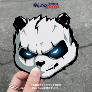 熊猫头汽车贴纸黑白配色刀疤动漫角色车身划痕遮盖装 饰贴花