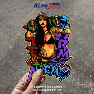 滑板女孩汽车贴纸EXTREME嘻哈街头文化风涂鸦摩托车装 饰车贴