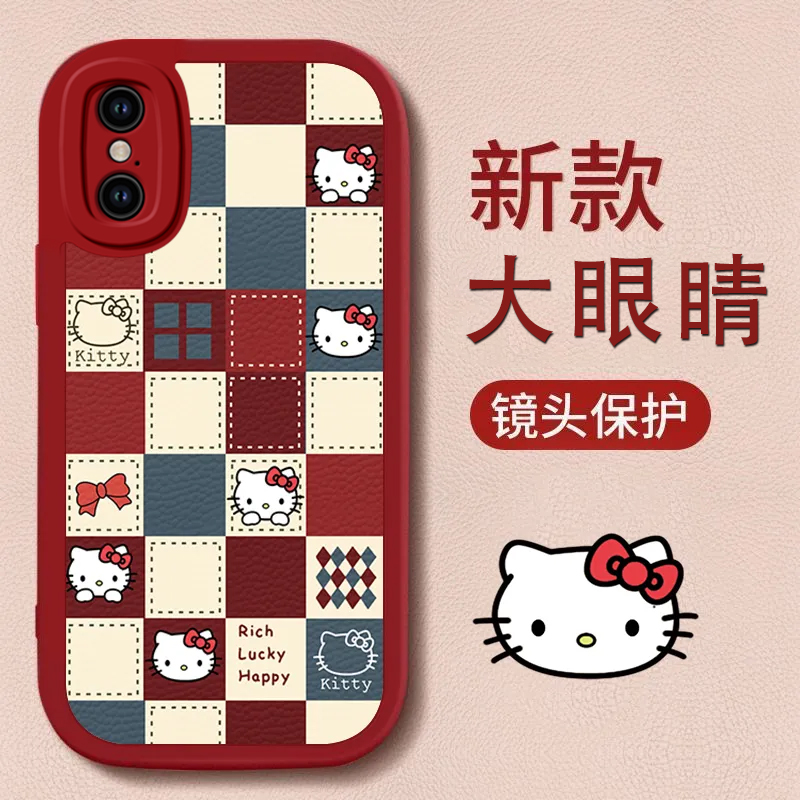适用于苹果手机iPhoneXS/XR/6/7/8/11/12/14/15/16全系手机壳proMax SE 格子KT猫镜头全包保护壳时尚个性
