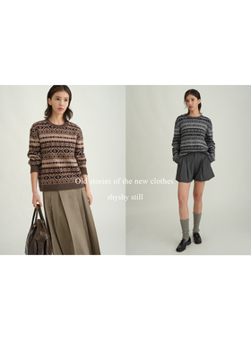 shyshy“费尔岛开衫”复古羊毛圆领休闲设计感图案套头毛衣外套