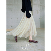shyshy 落在云雾 白色多层纱质不规则飘逸裙摆双腰头半身长裙