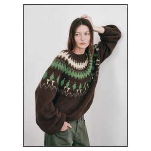 shyshy自然系撞色贵价马海毛费尔岛毛衣女秋冬高级感宽松套头上衣