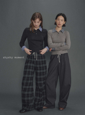 shyshy香蕉裤廓形保暖冬日两色格纹阔腿裤长裤宽松拖地休闲裤子女