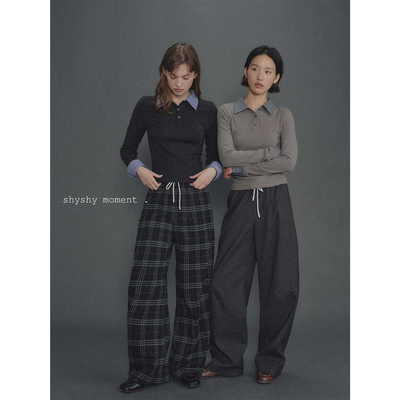 shyshy阔腿裤廓形格纹