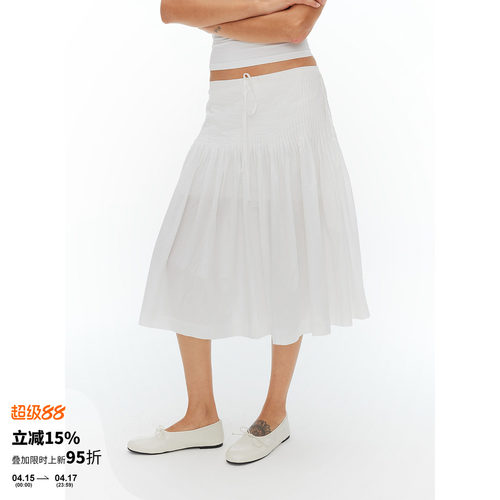 shyshy“夏风”柔软80支棉重工塔克线轻薄两色半裙大裙摆抽绳伞裙