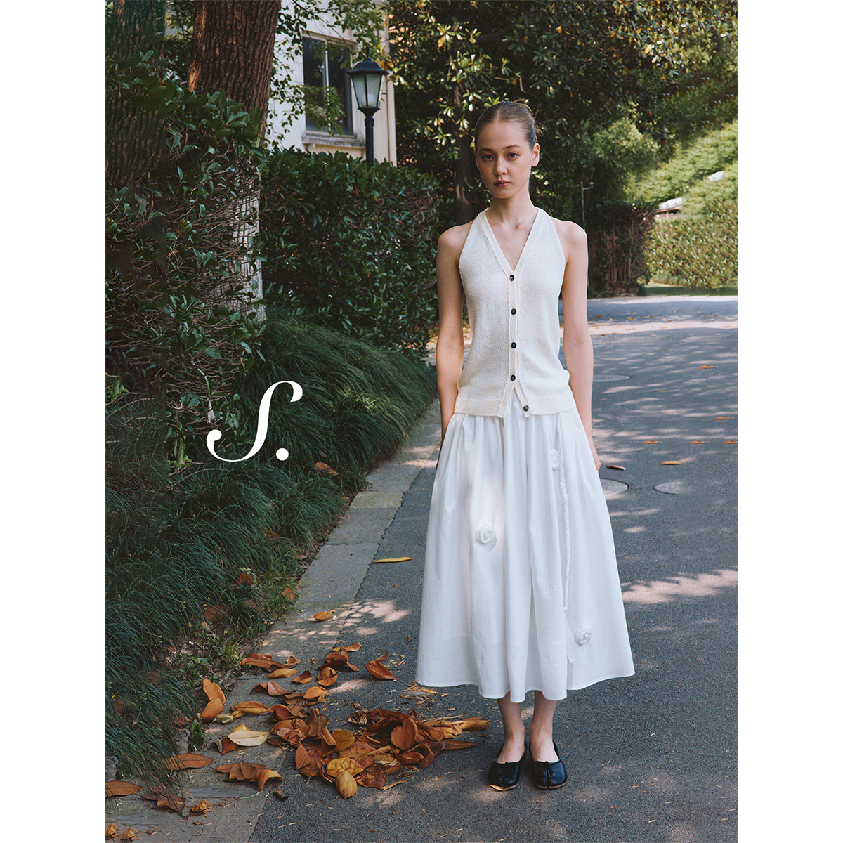 shyshy“静夏花园”立体花朵装饰纯棉A字半裙