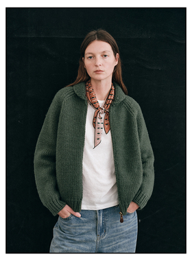 shyshy手打棒针感织机复古小翻领四色100%全羊毛粗棒毛衣开衫