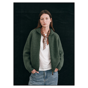 shyshy手打棒针感织机复古小翻领四色100%全羊毛粗棒毛衣开衫