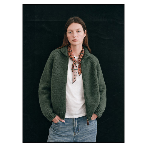 shyshy手打棒针感织机复古小翻领四色100%全羊毛粗棒毛衣开衫